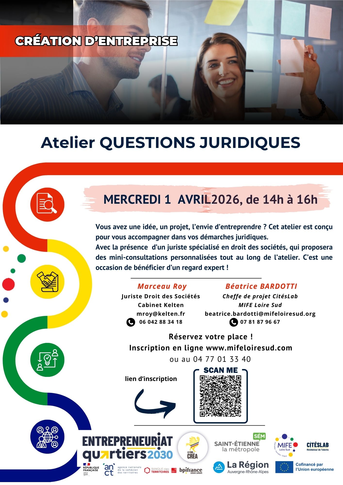 Affiche de l'atelier créa sur ls questions juridiques le 01/04/2026