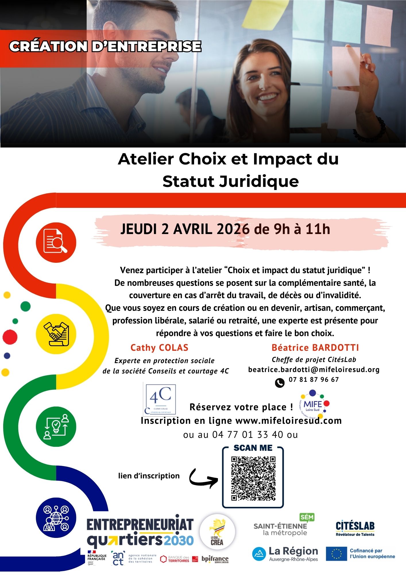 Affiche pour l'atelier créa choix et impact du statut juridique 02/04/2026.