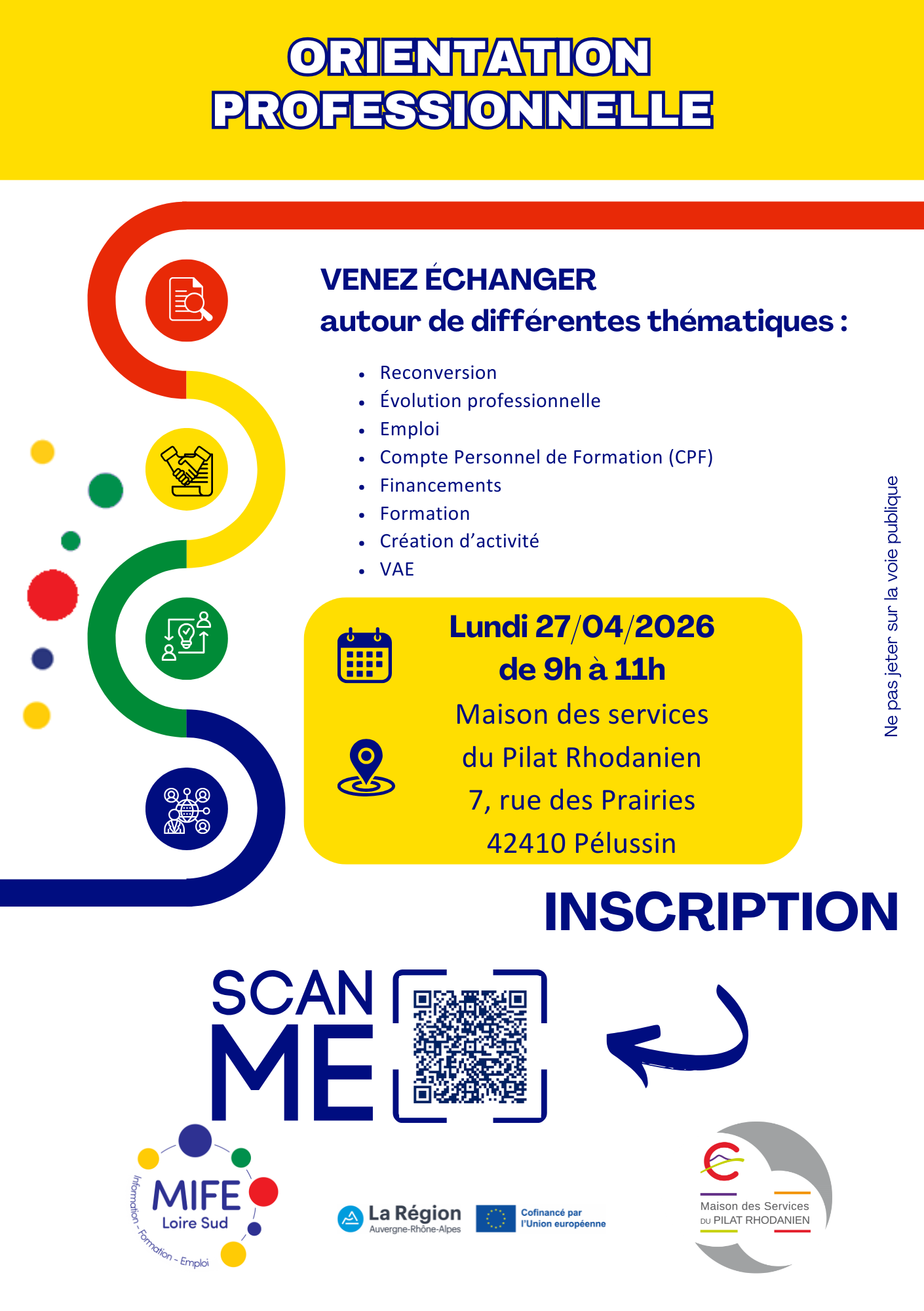 Affiche pour la réunion d'information sur l'orientation à Pélussin le 27/04/2026