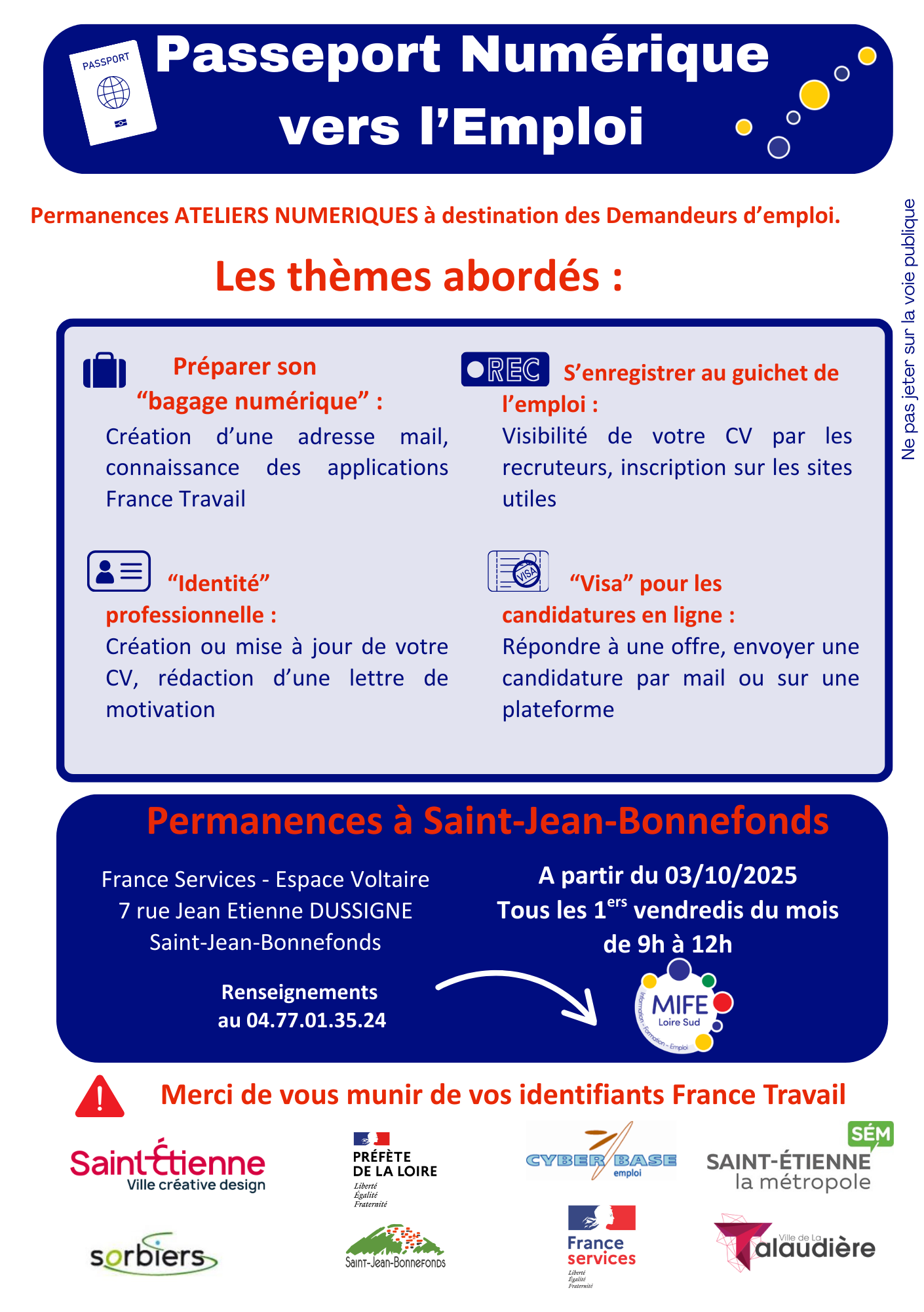 Affiche pour l'atelier numérique "Passeport vers l'emploi" à Saint-Jean-Bonnefonds le 03/04/2026