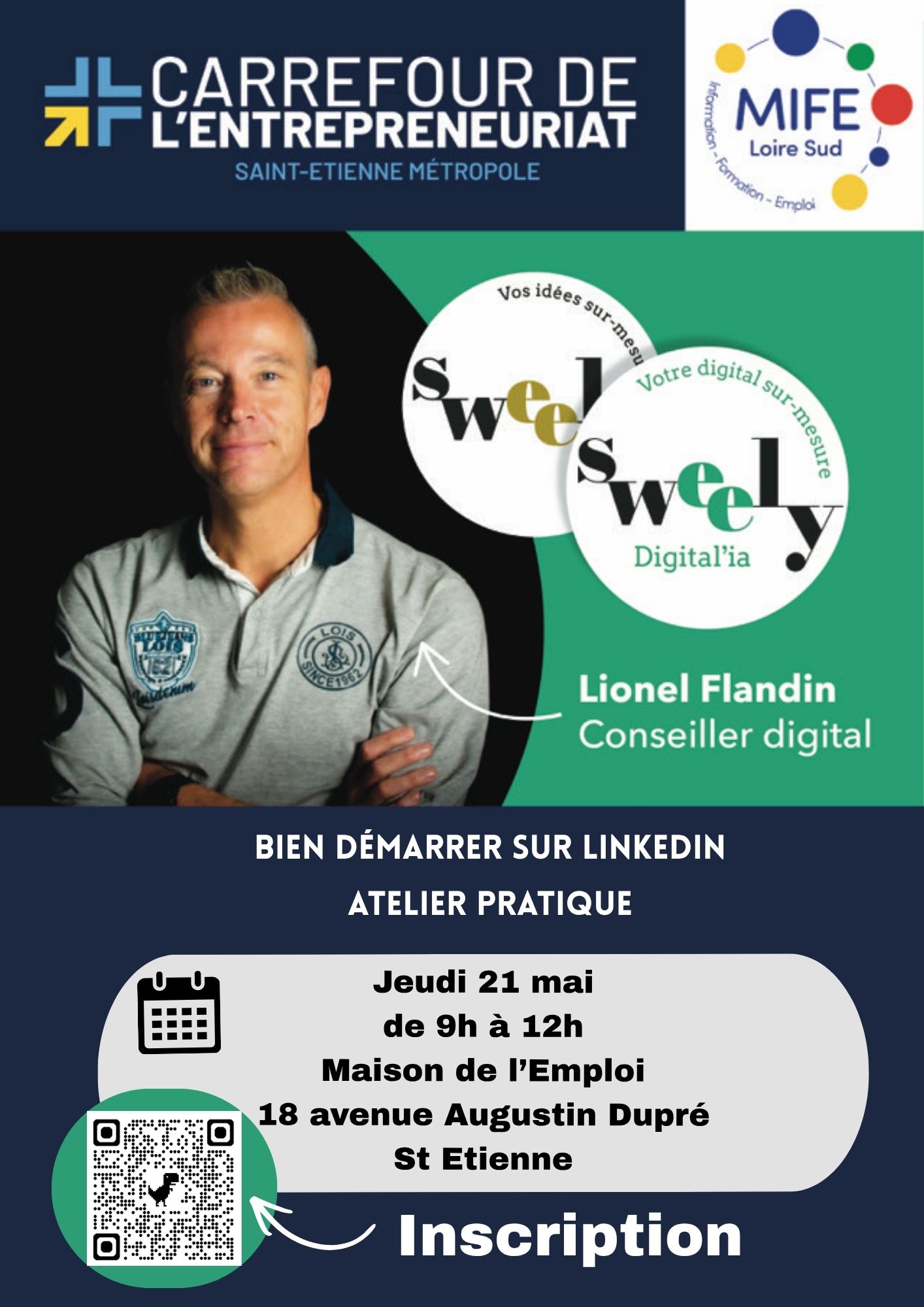 Affiche de l'atelier créa : Bien démarrer sur LinkedIn, le 21/05/2026