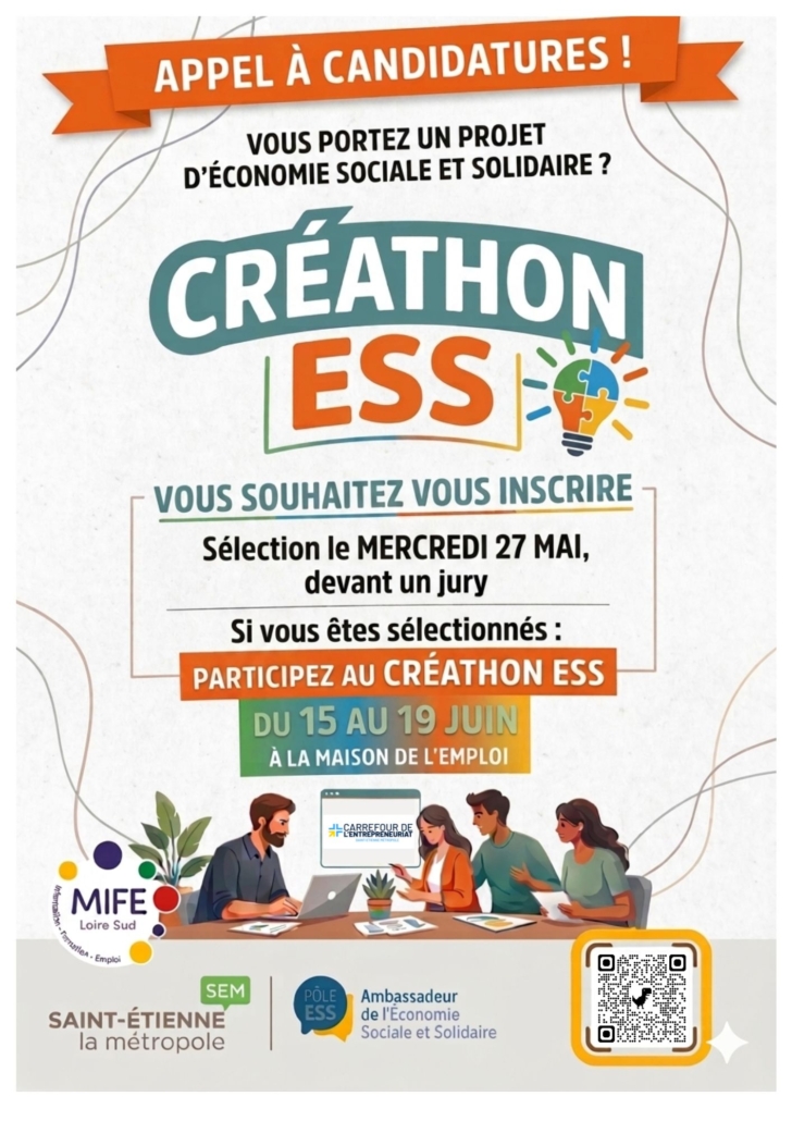 Affiche pour la Créathon ESS à Saint-Étienne, le 27/05/2026