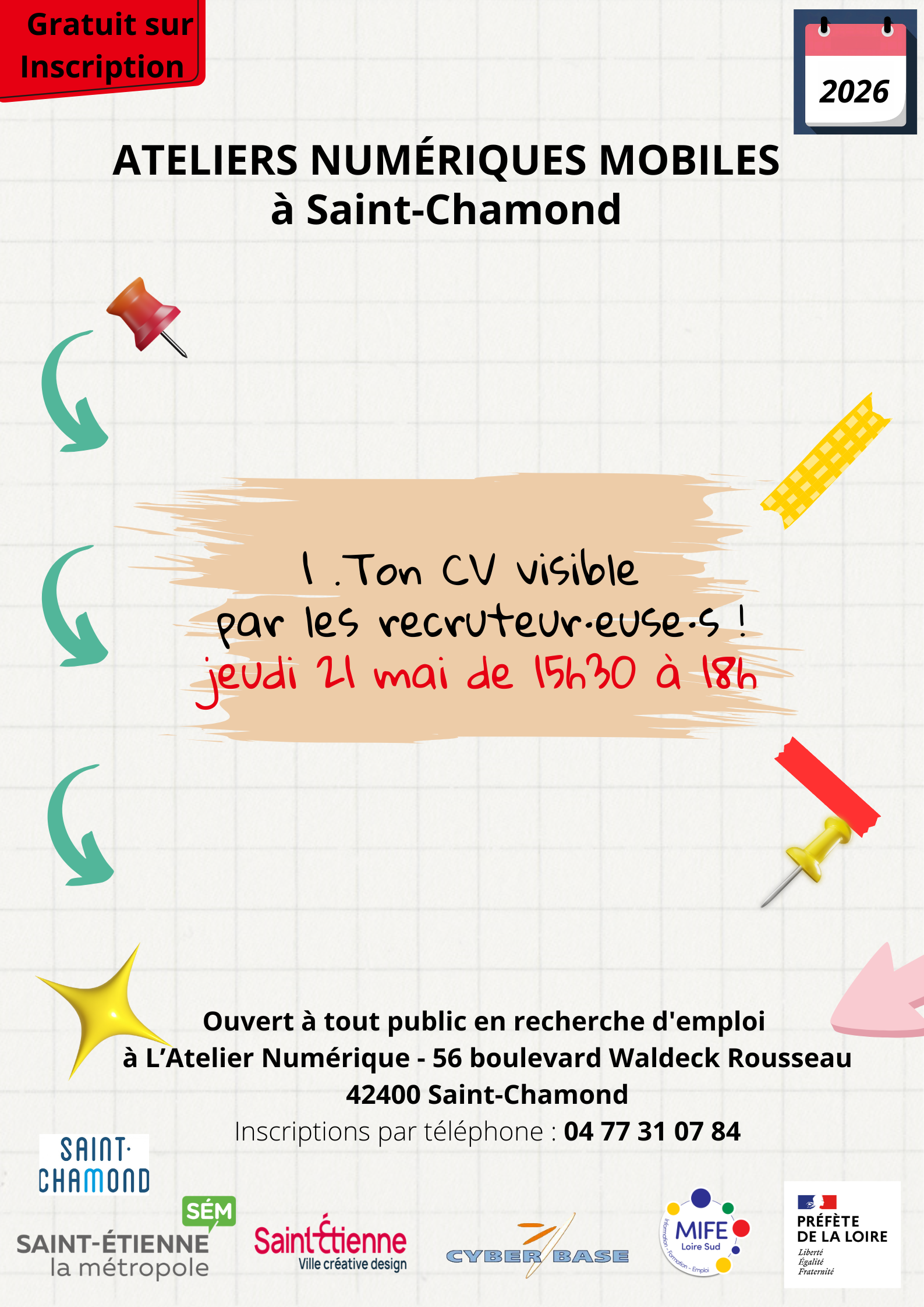 Affiche pour l'atelier numérique à Saint-Chamond, le 21/05/2026