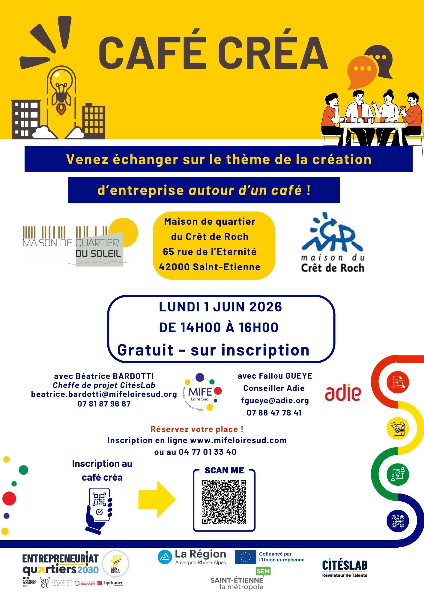 Affiche pour le café créa au Crêt de Roch le 01/06/2026