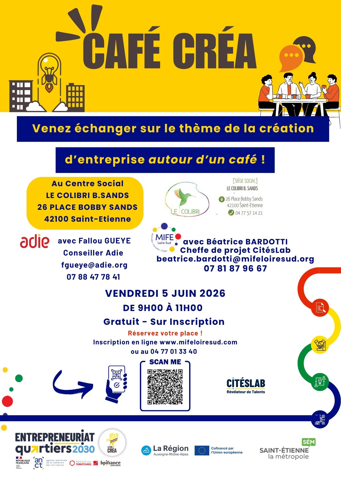 Affiche pour le café créa au centre social Le Colibri le05/06/2026