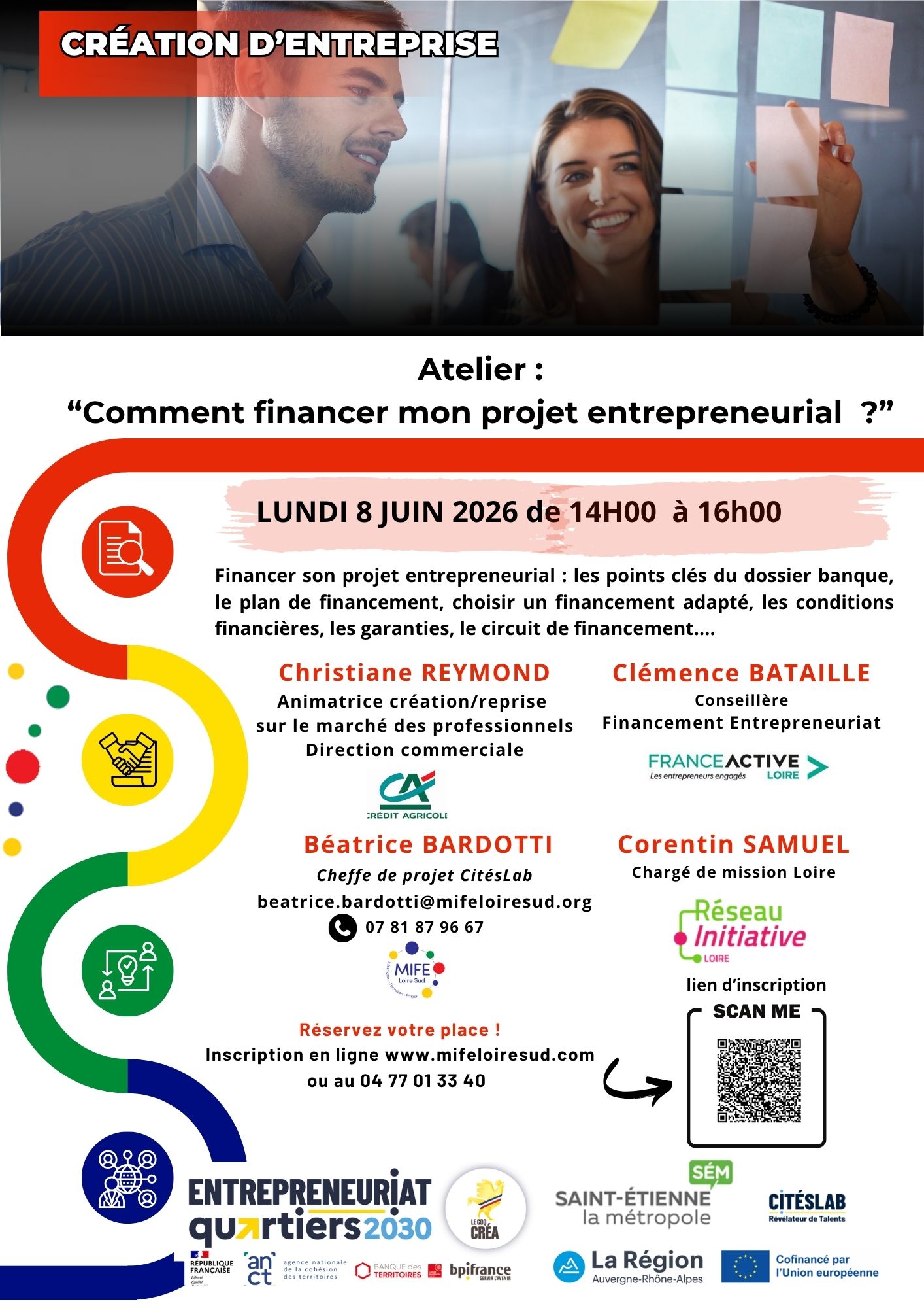 Affiche de l'atelier créa : Comment financer mon projet entrepreneurial ? le 08/06/2026