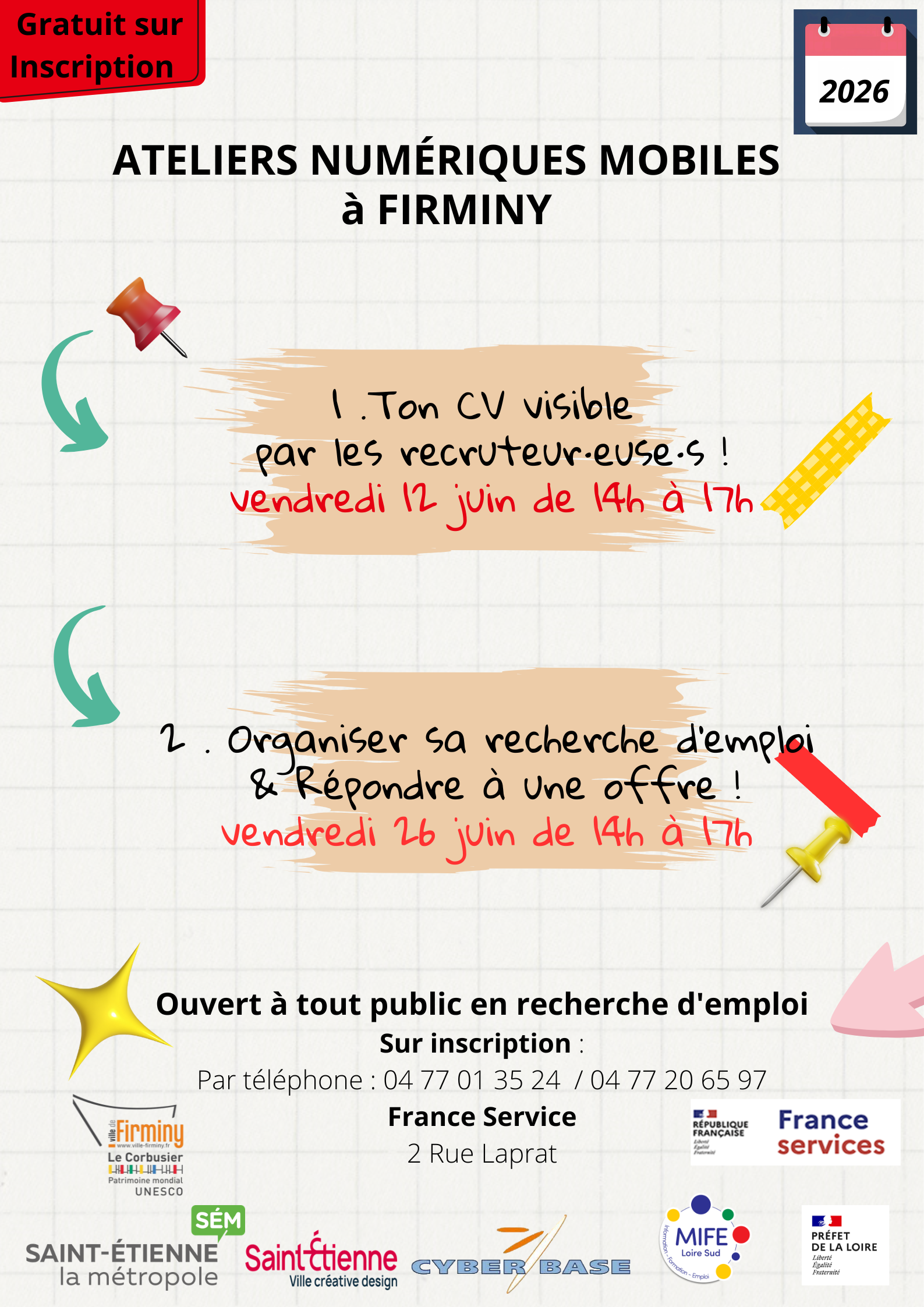 Affiche des ateliers numériques à Firminy juin 2026