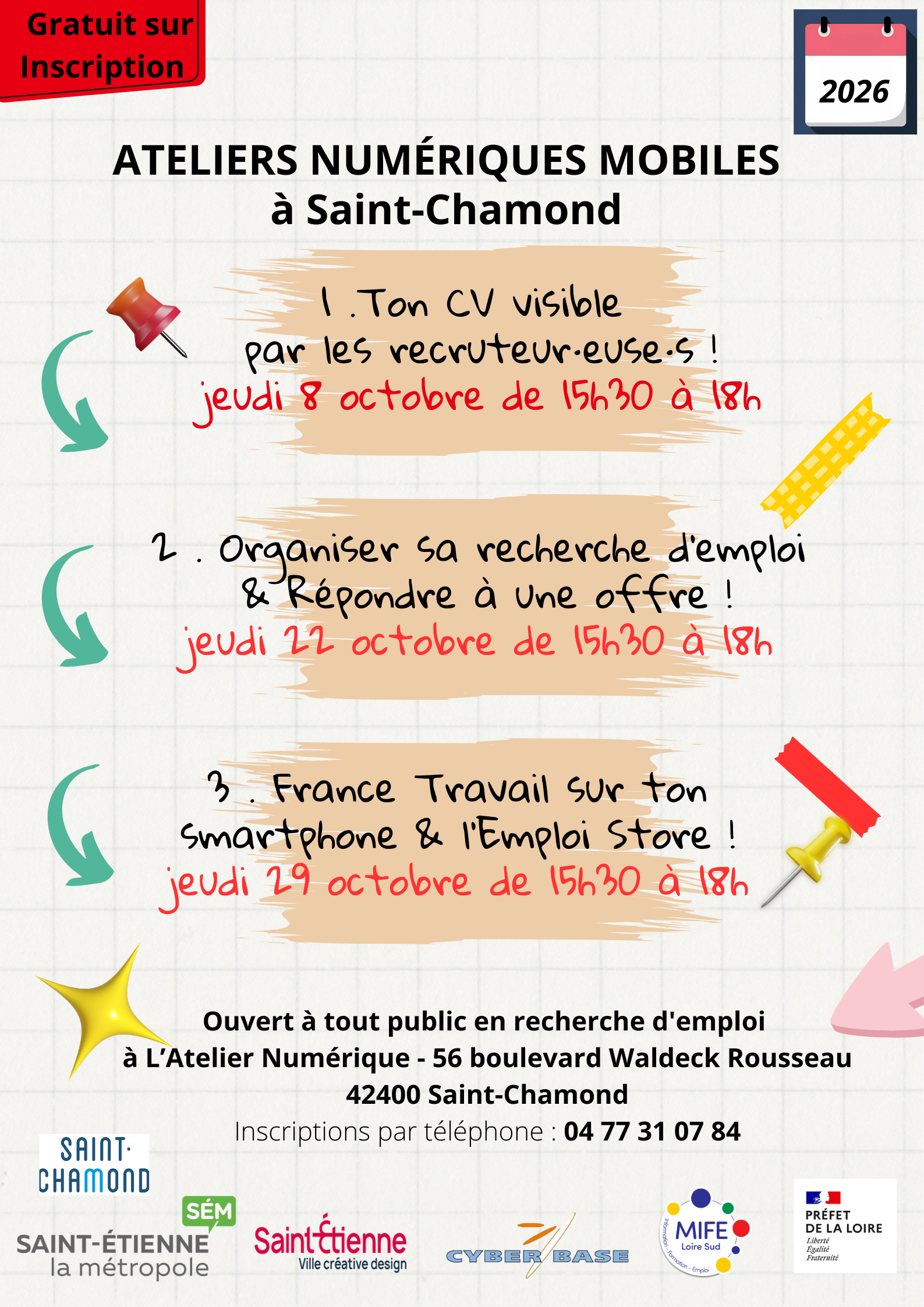 Affiche des ateliers numériques à Saint-Chamond pour le mois d'octobre 2026