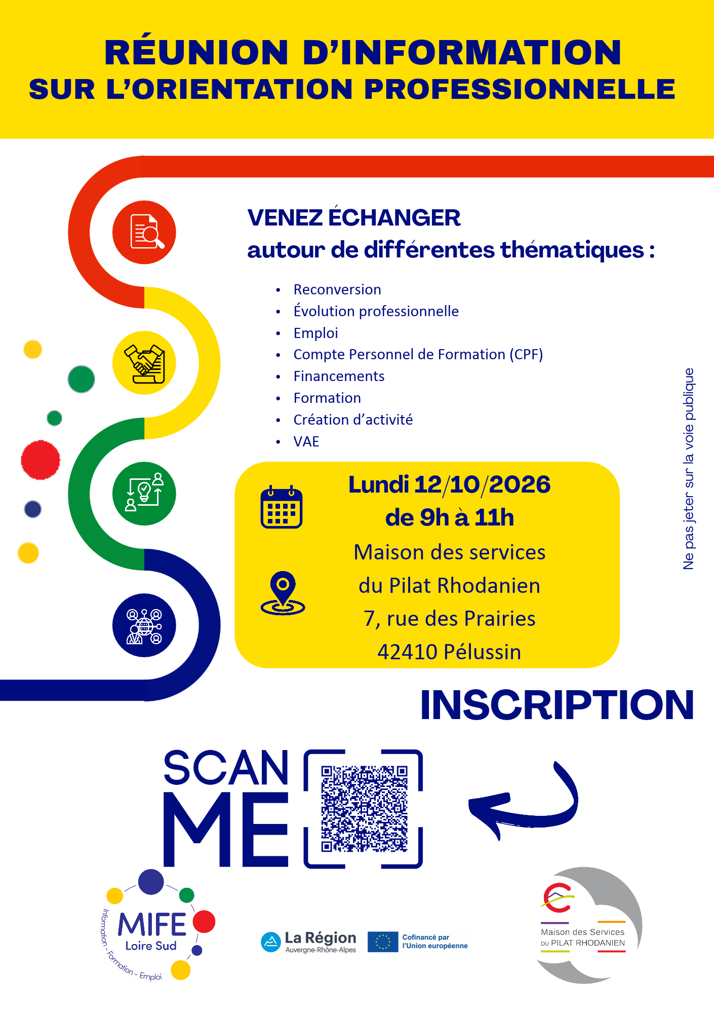 Affiche de la Réunion d'Information sur l'Orientation à Pélussin, le 12/10/2026