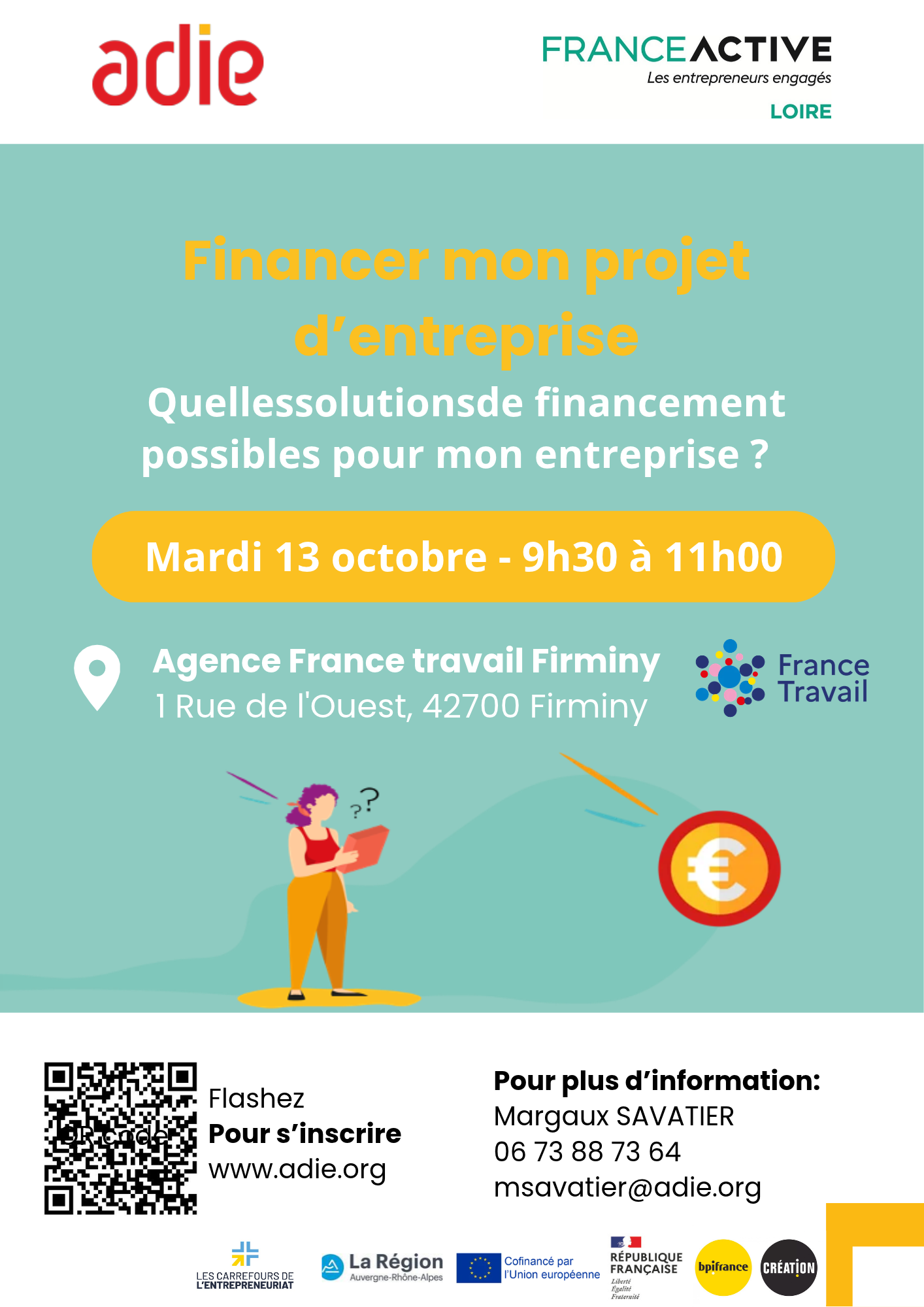 Affiche de l'atelier : financer mon projet d'entreprise, le 13/10/2026