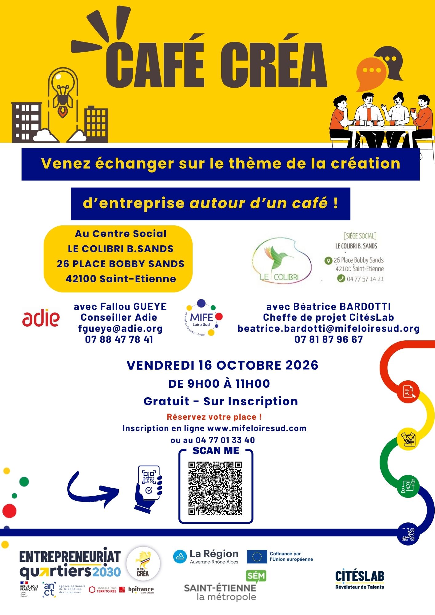 Affiche du Café Créa au centre social Le Colibri, 16/10/2026