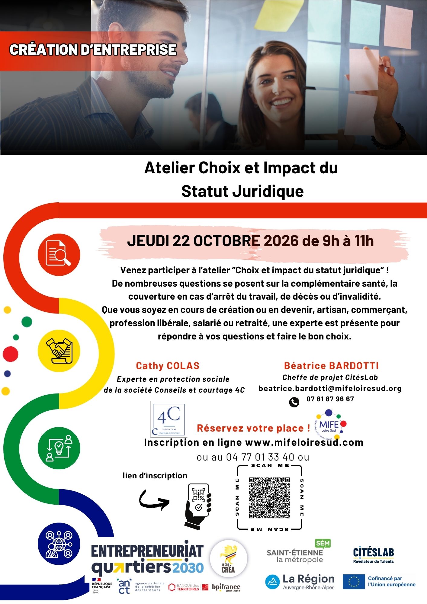 Affiche de l'atelier créa : Choix et impact du statut juridique, le 22/10/2026