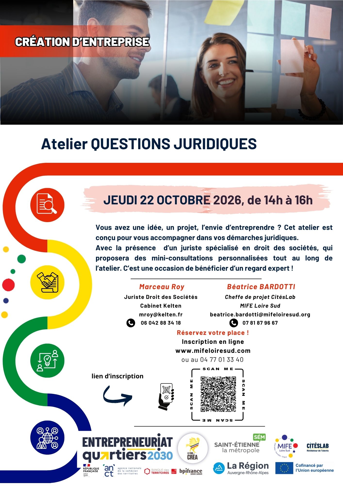 Affiche de l'atelier créa : questions juridiques, le 22/10/2026