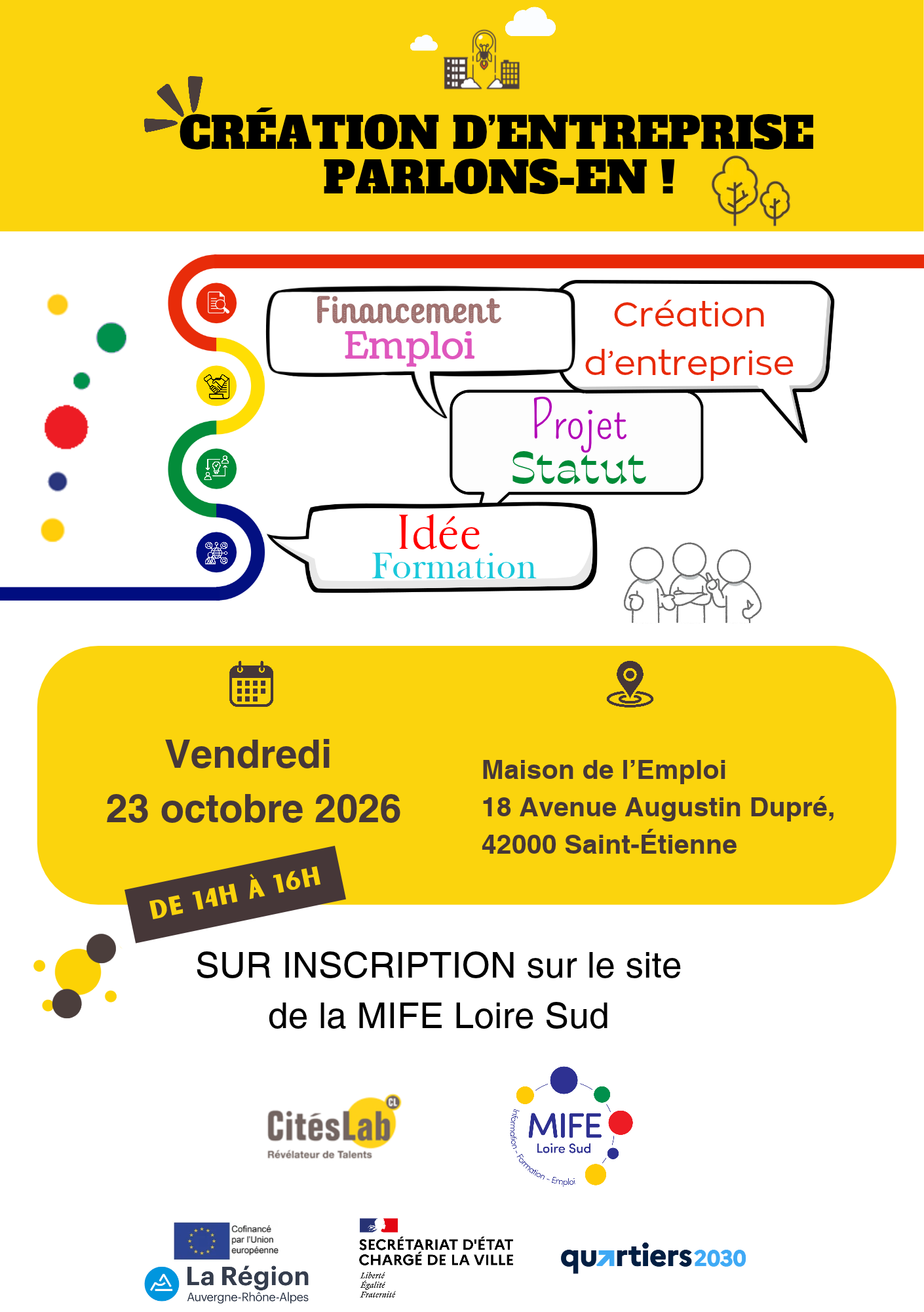 Affiche pour la réunion d'information pour la création d'entreprise, le 23/10/2026